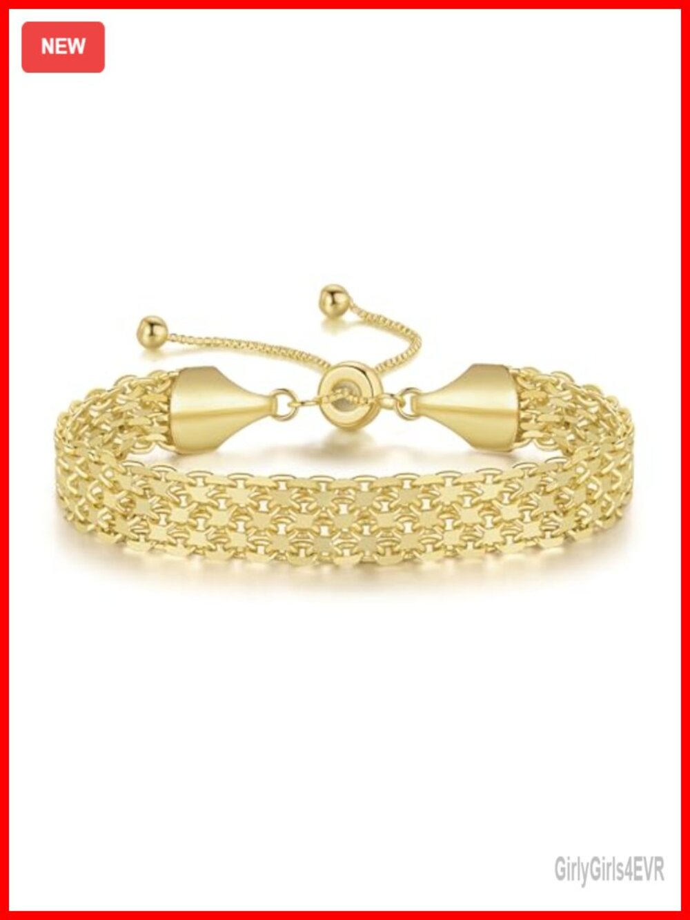 14K Gold Plated Adjustable Woven Mesh Link Bracelet for Women